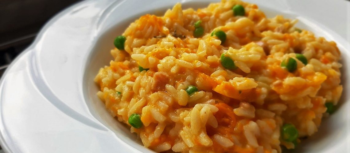 Risotto zucca pancetta e piselli